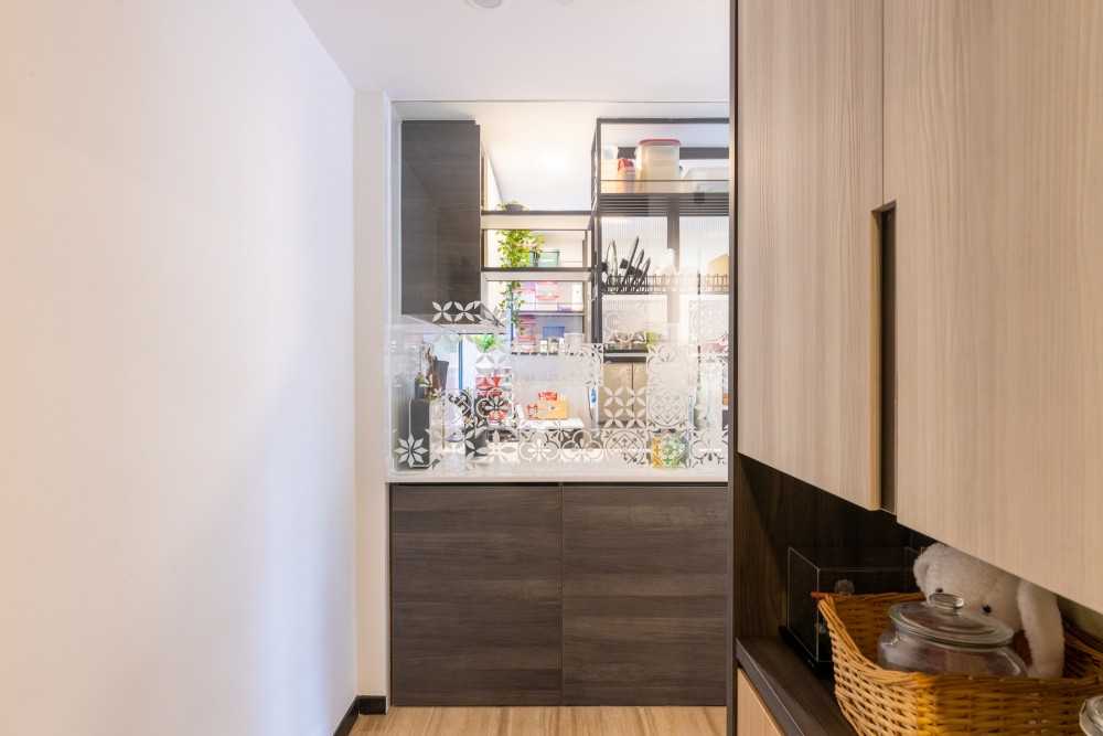 Contemporary Foyer with Artwork and Planters