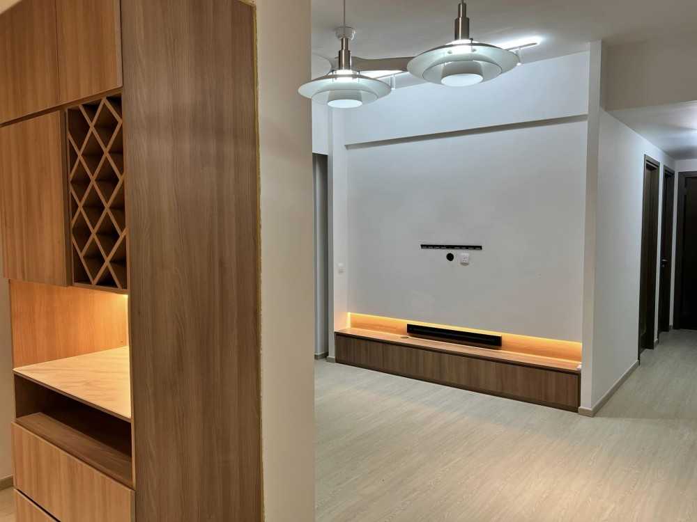 Scandinavian Living Room with Cement Floor and Granite Floor