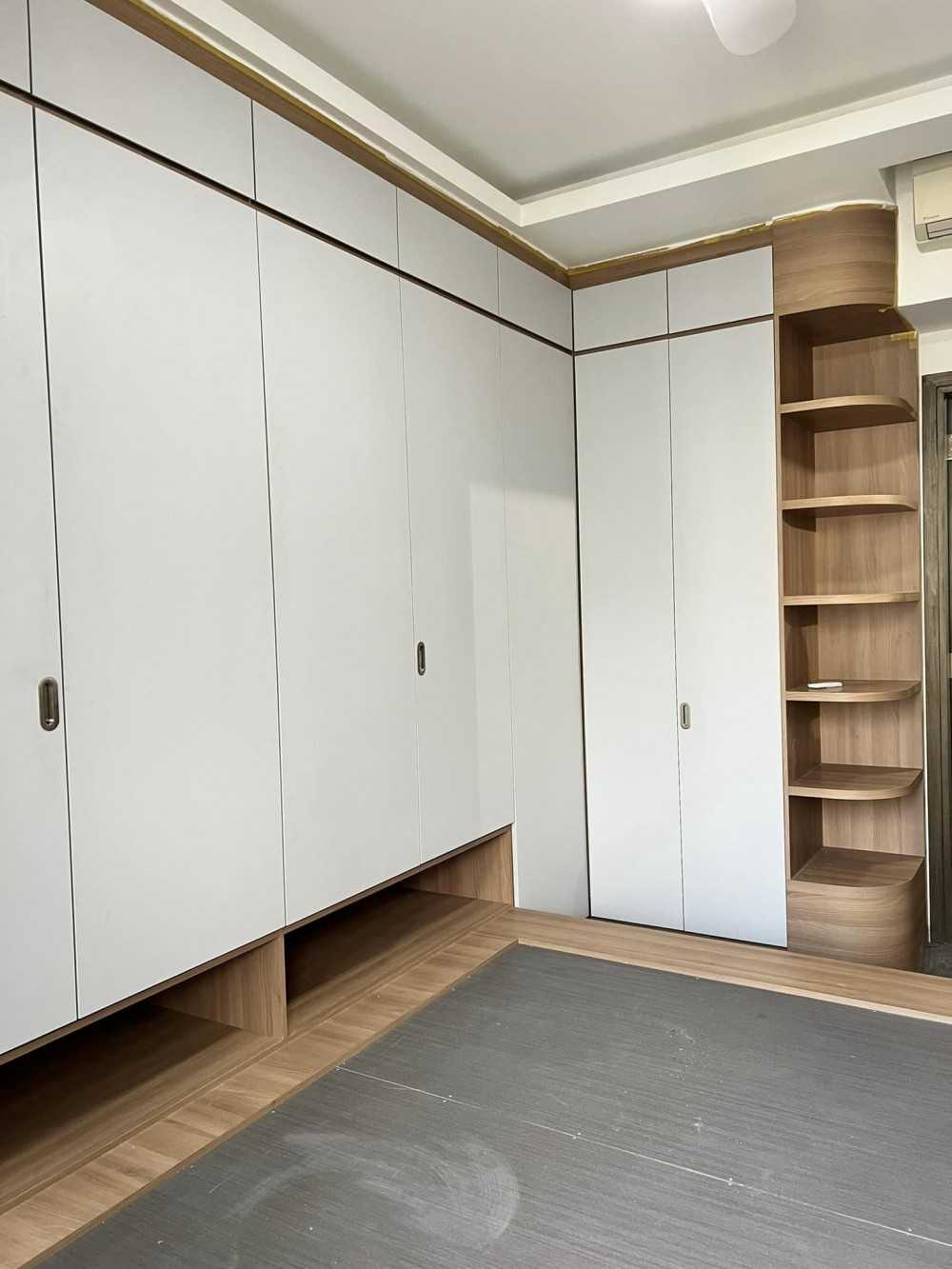 Scandinavian Bedroom with Bookshelf and Platform Bed