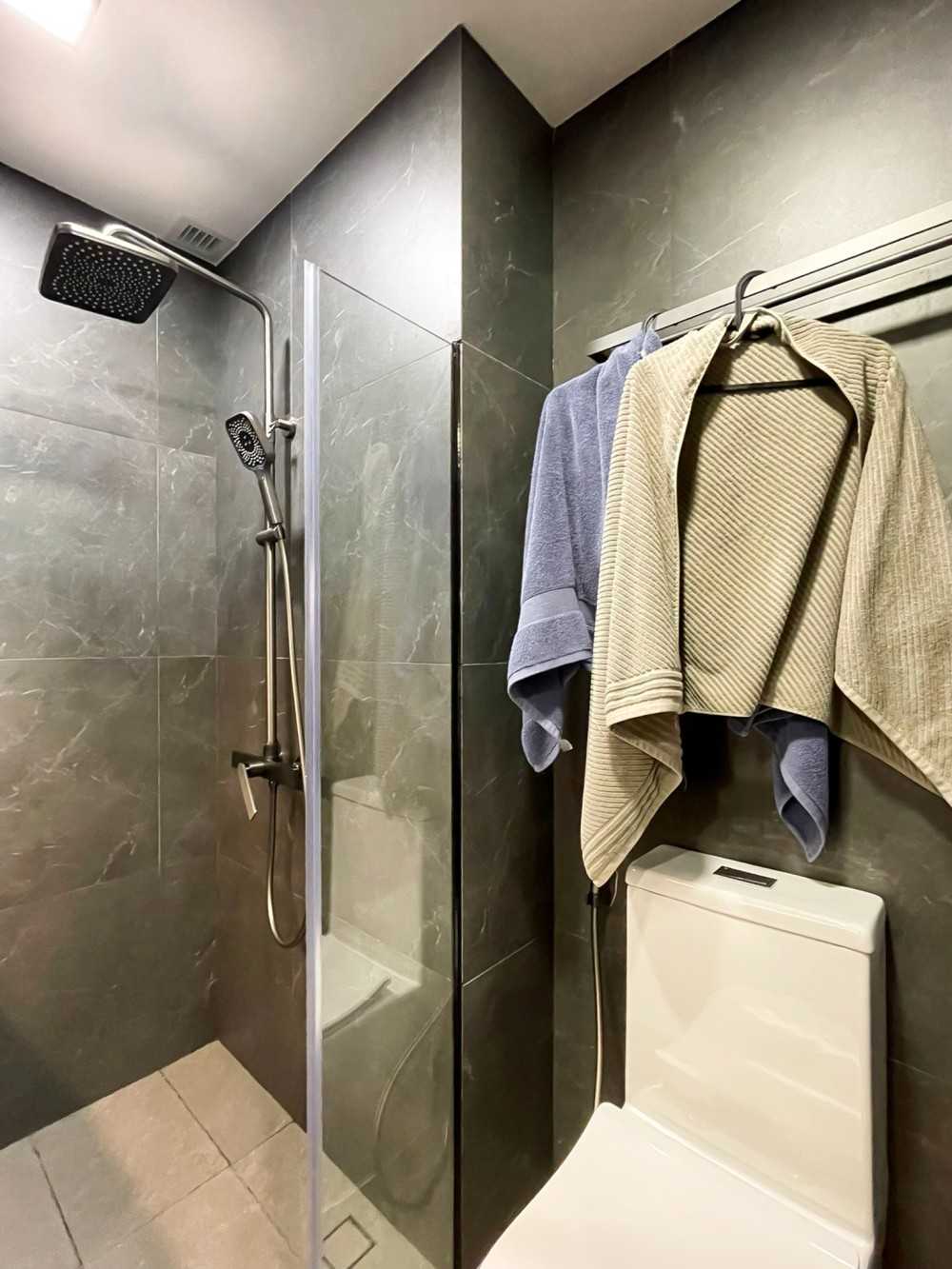 Scandinavian Bathroom with Feature Wall and Shower Screen