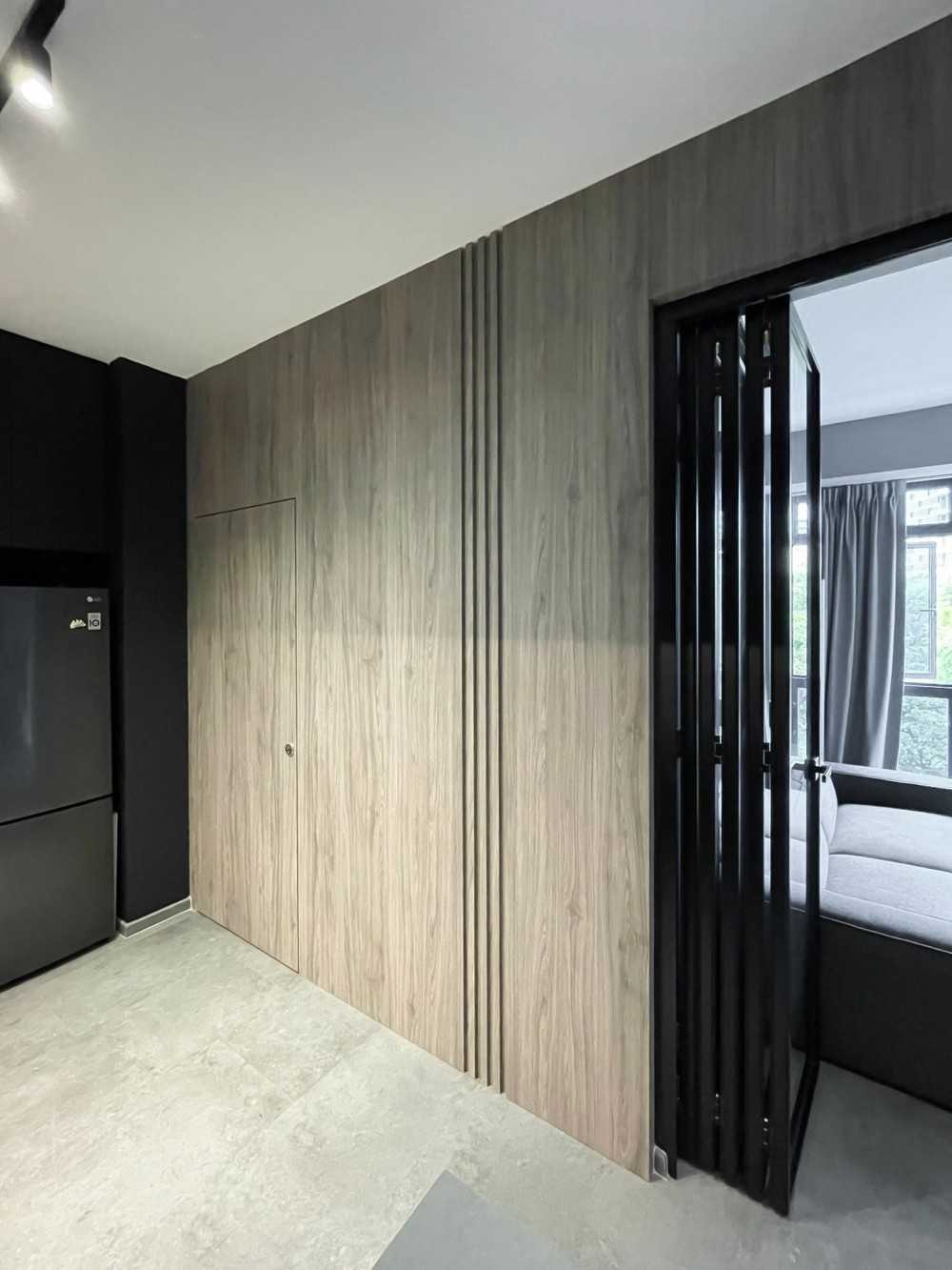 Scandinavian Kitchen with Glass Door and Panelling