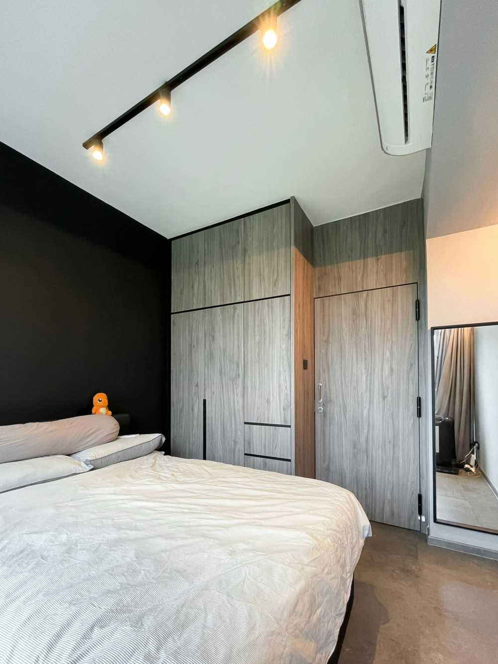 Scandinavian Bedroom with Wardrobe and Paintings