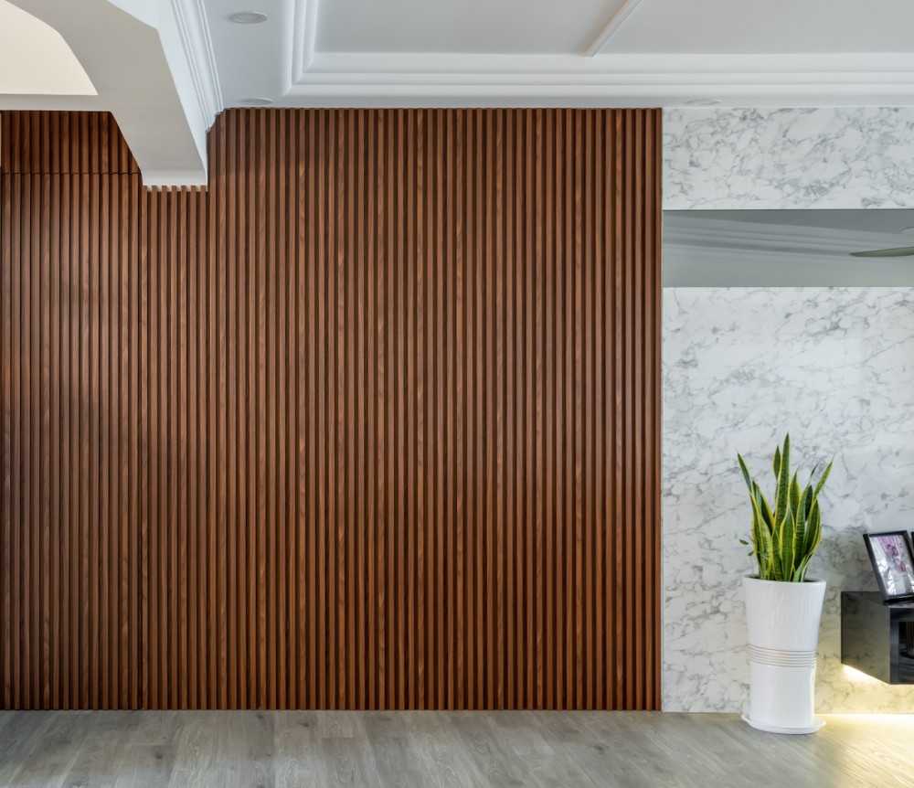 Scandinavian Entryway with Feature Wall and Flooring