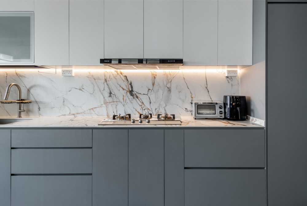 Scandinavian Kitchen with Countertop and Cupboard