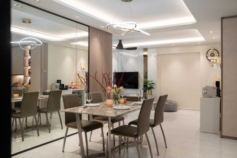 Modern Dining Room with Drop Light and Cove Lighting