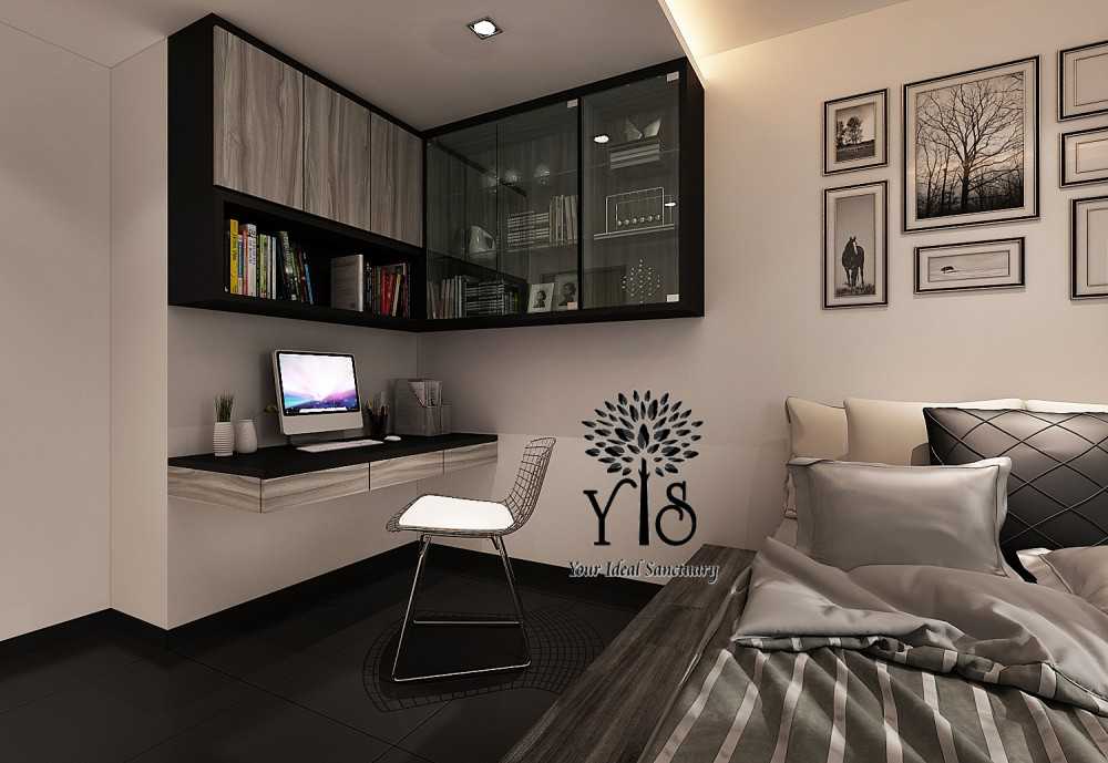 Contemporary Bedroom with Bookshelf and Platform Bed