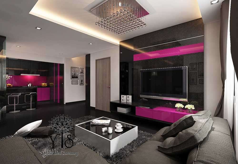 Contemporary Living Room with TV Console and Feature Wall