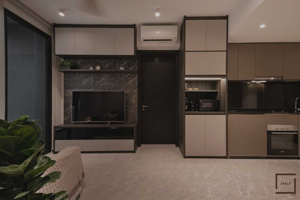 Minimalist Living Room with TV Console and Downlights