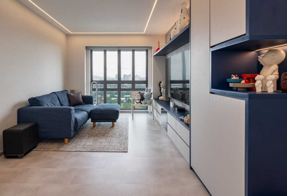Scandinavian Living Room with Vinyl Flooring and Drop Ceiling