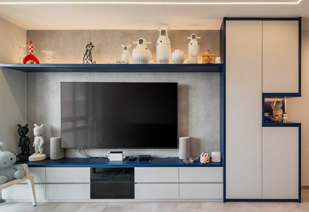 Scandinavian Living Room with TV Console and Feature Wall