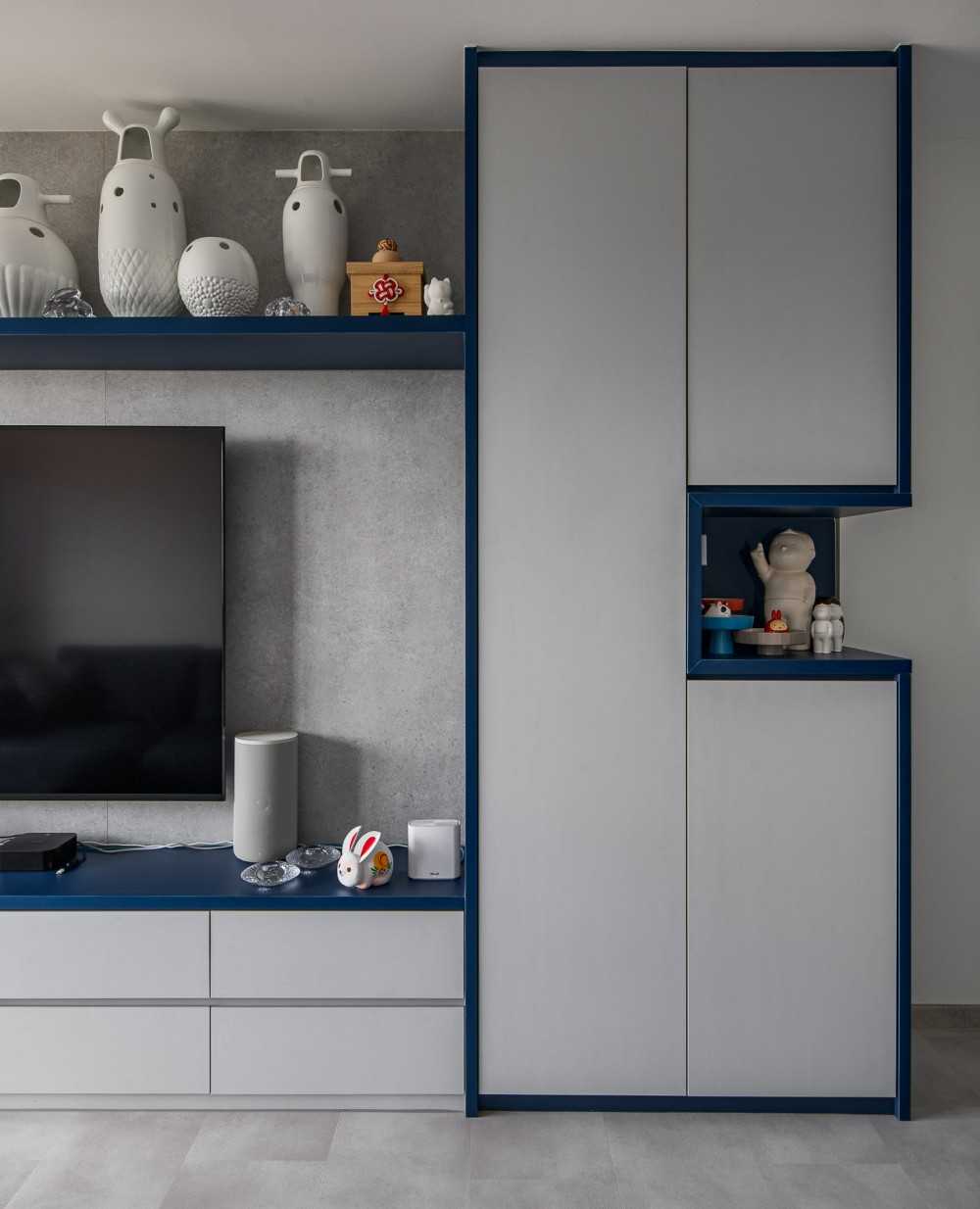 Scandinavian Living Room with TV Console and Display Cabinets