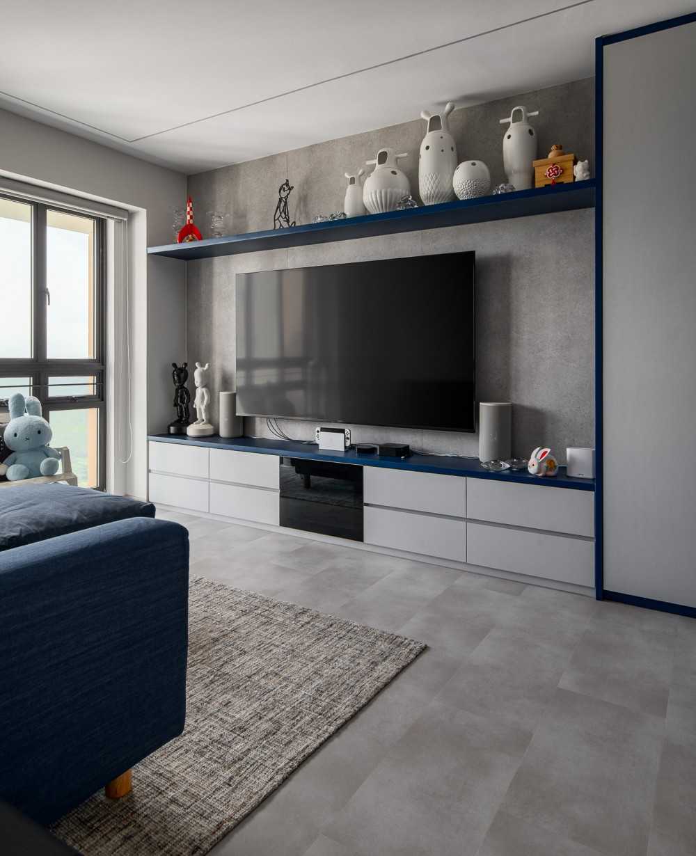 Scandinavian Living Room with Vinyl Flooring and TV Console