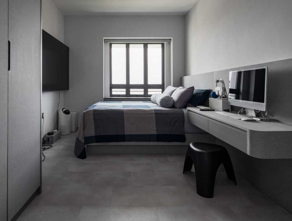 Scandinavian Bedroom with Platform Bed and Vinyl Flooring