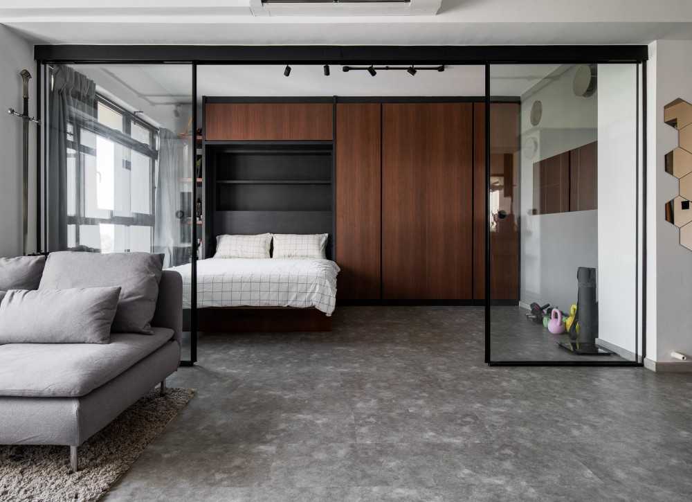 Modern Bedroom with Bookshelf and Platform Bed