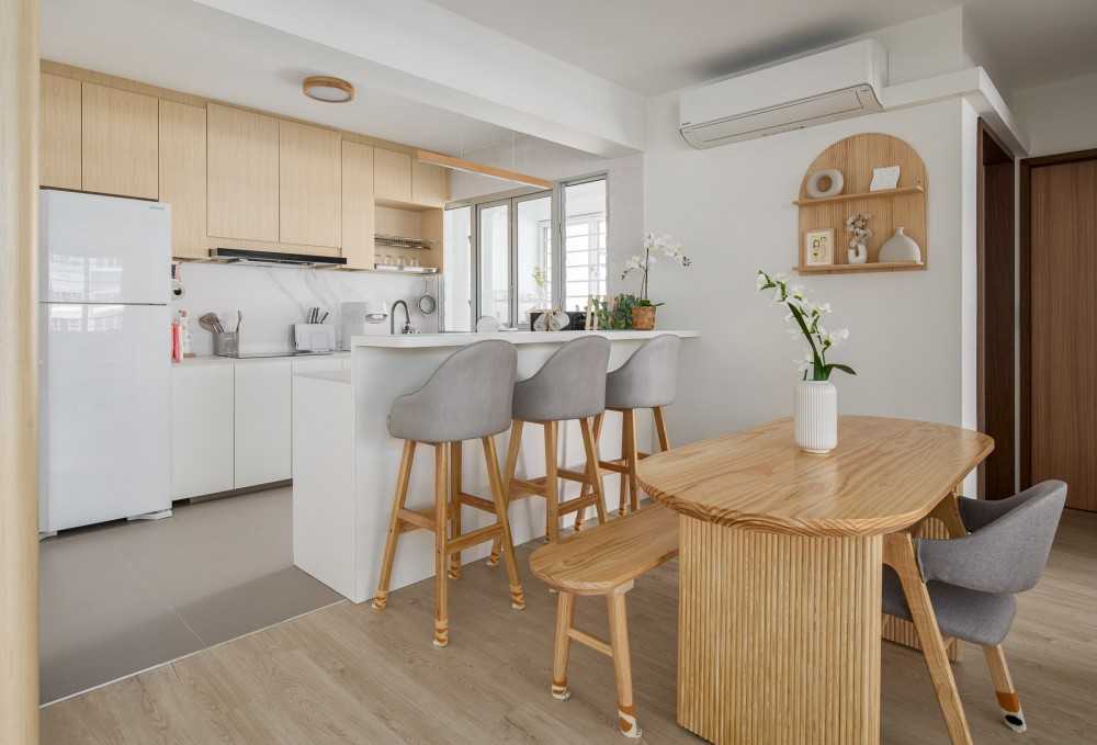 Scandinavian Kitchen with Countertop and Vinyl Flooring