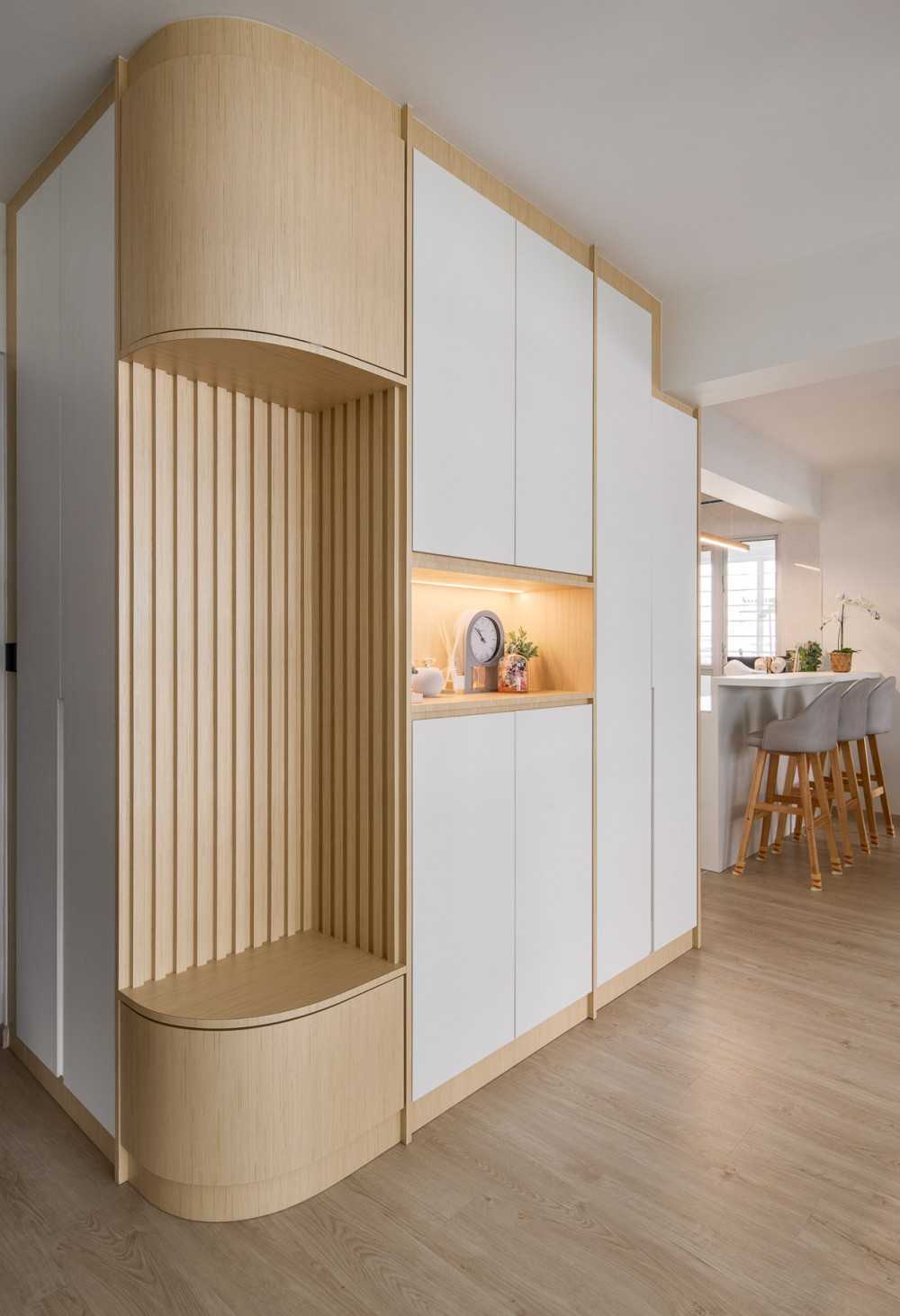 Scandinavian Living Room with Bookshelf and Settee