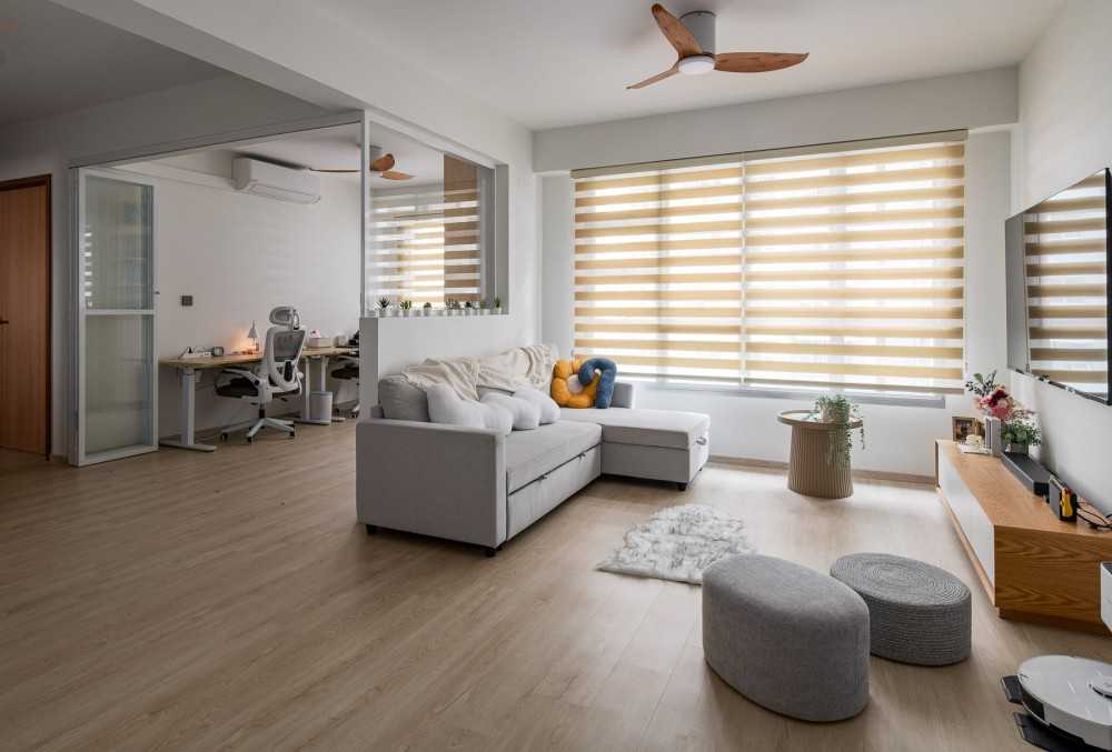 Scandinavian Living Room with Vinyl Flooring and Sofa