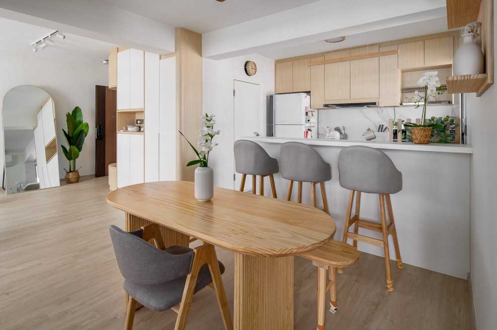 Scandinavian Kitchen with Countertop and Vinyl Flooring