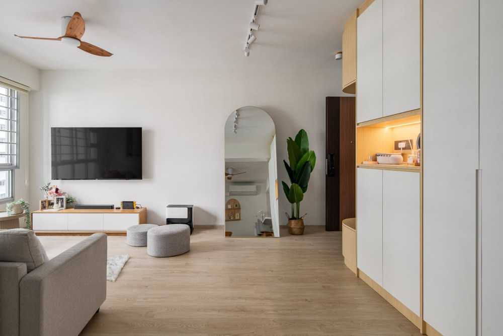 Scandinavian Entryway with Seating Bench and Shoe Rack