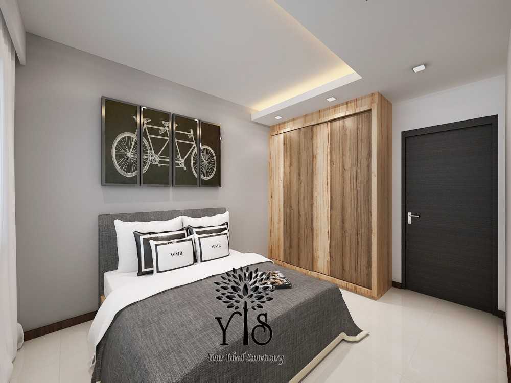 Scandinavian Bedroom with Cove Lighting and Drop Ceiling