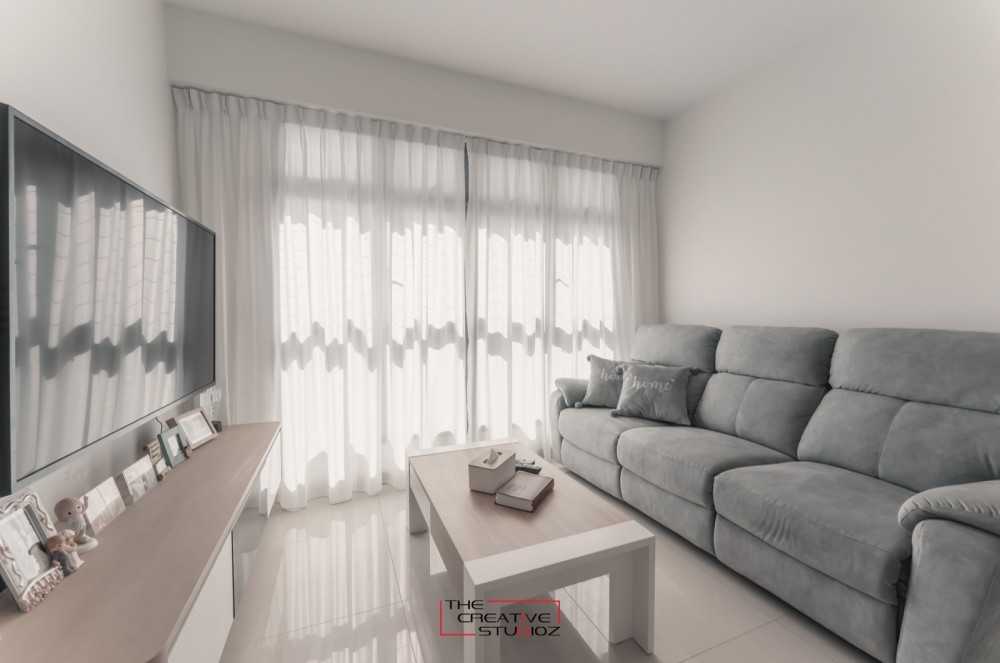 Scandinavian Living Room with Homogeneous Tiles and TV Console
