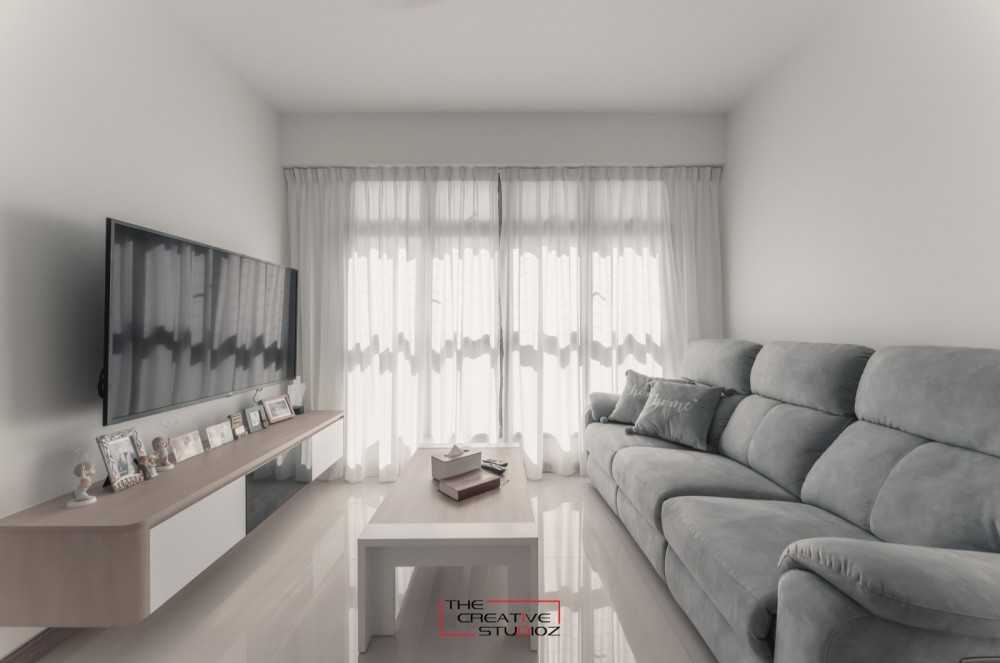 Scandinavian Living Room with Homogeneous Tiles and TV Console