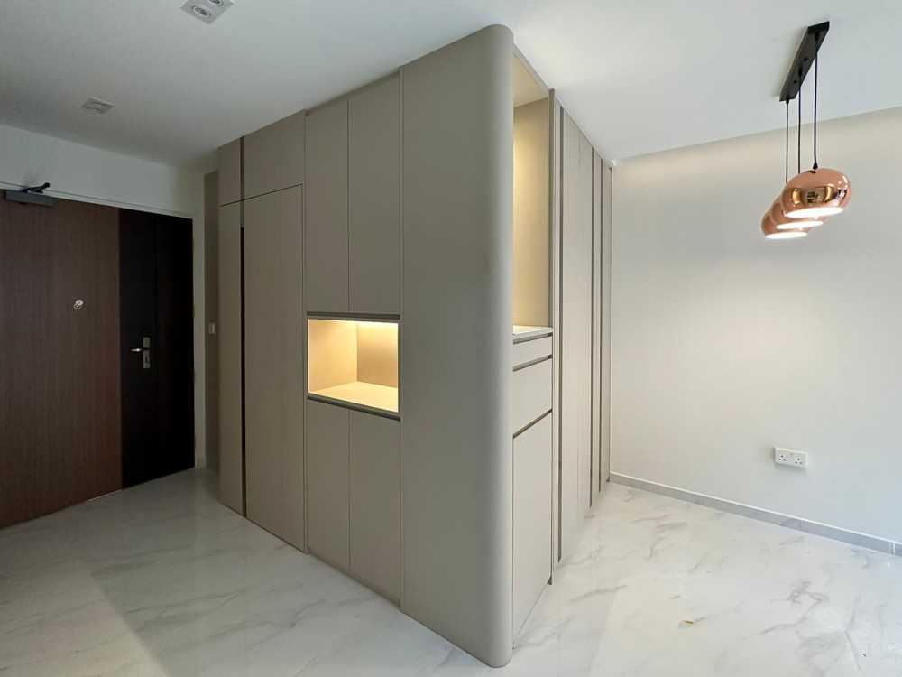Scandinavian Foyer with Storage Cabinets and Display Cabinets