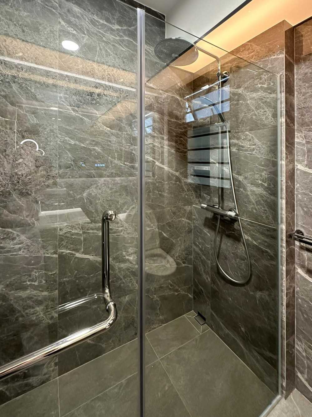 Scandinavian Bathroom with Feature Wall and Shower Screen