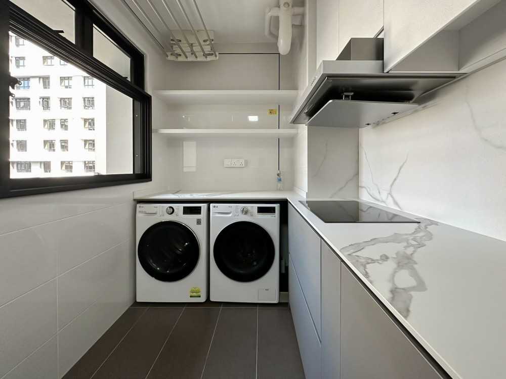 Scandinavian Service Yard with Washing Machine and Laundry Area