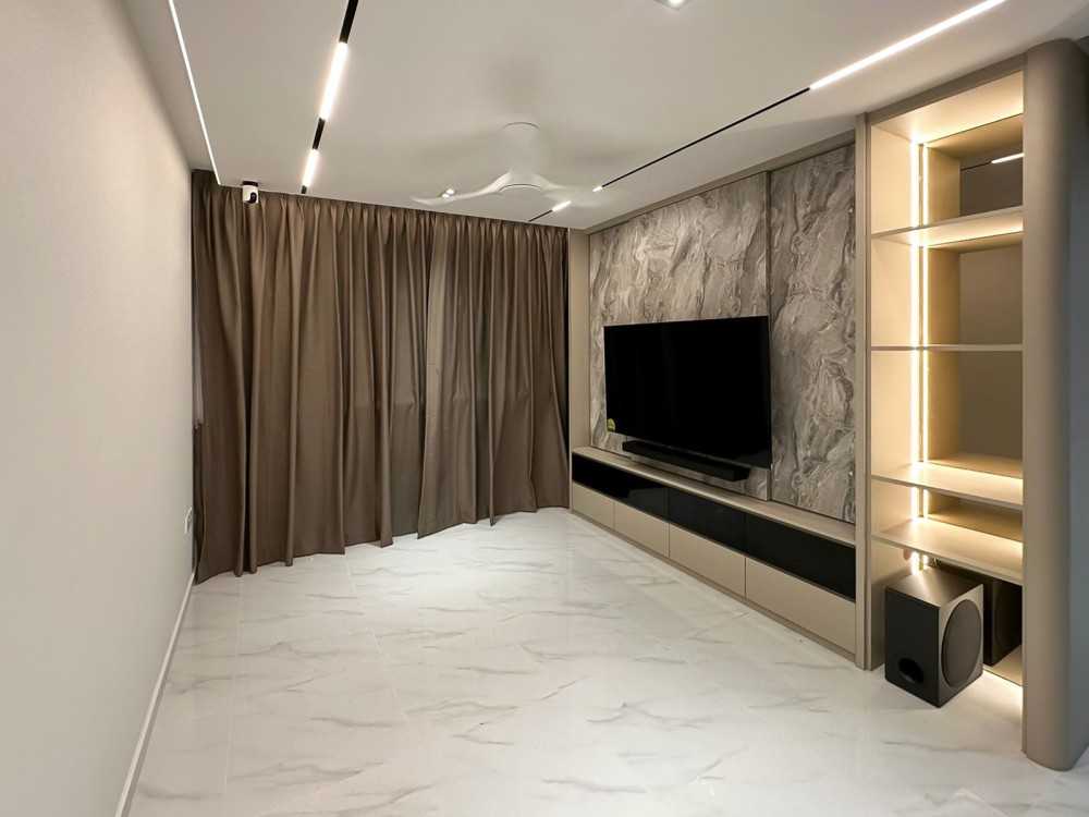 Scandinavian Living Room with TV Console and Panelling