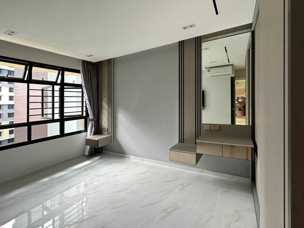 Scandinavian Bedroom with Wardrobe and Window Grille
