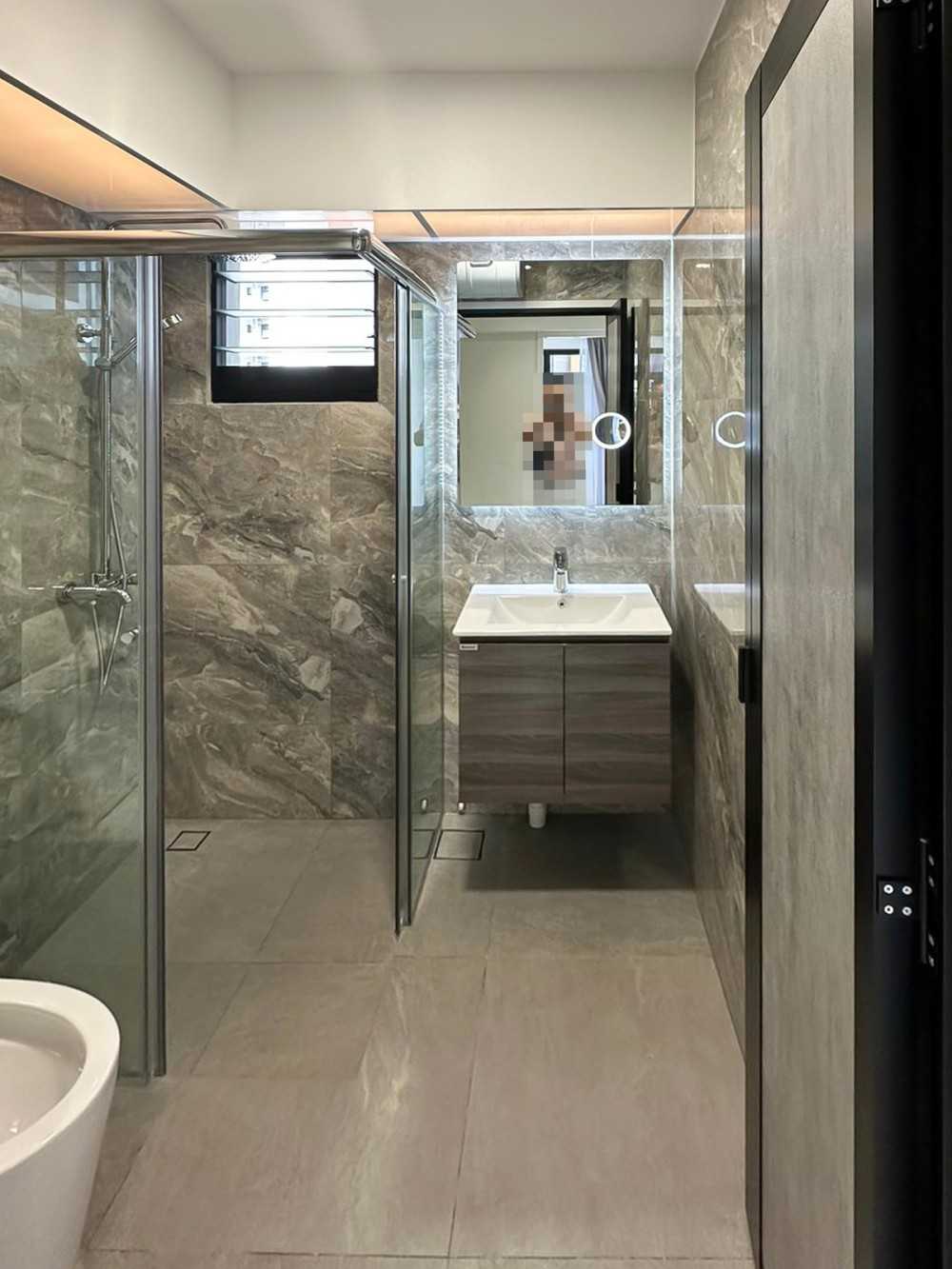 Scandinavian Bathroom with Mirror and Shower Screen