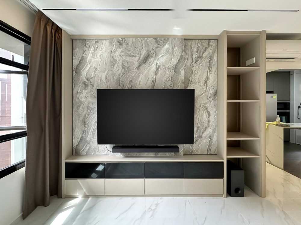 Scandinavian Living Room with TV Console and Panelling