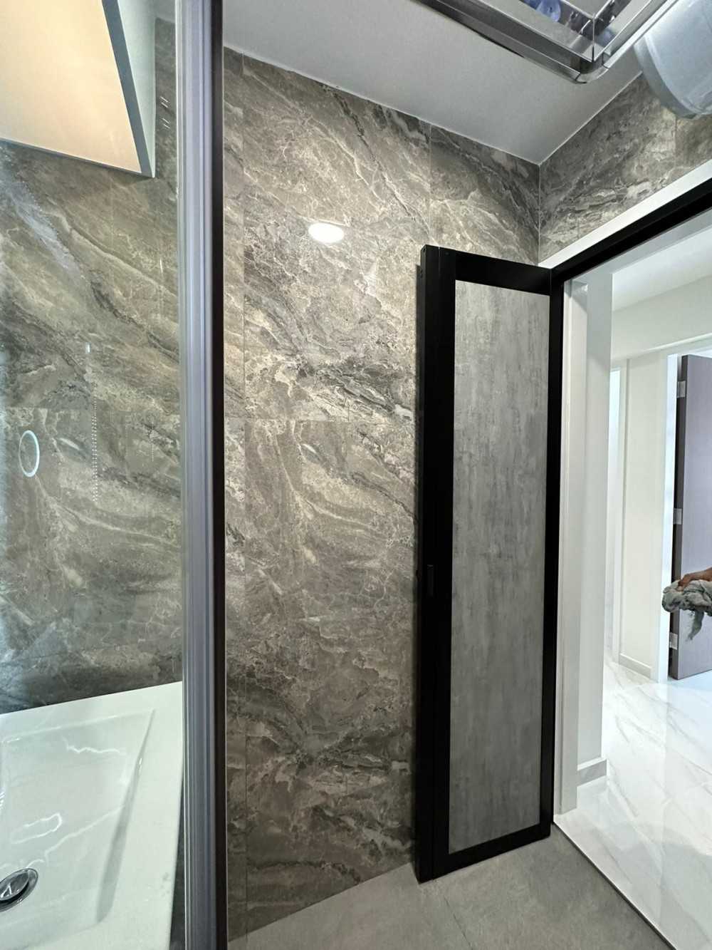 Scandinavian Bathroom with Feature Wall and Bathroom Accessories