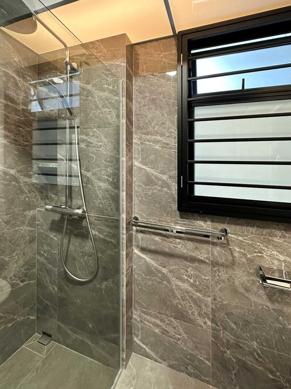 Scandinavian Bathroom with Mirror and Shower Screen