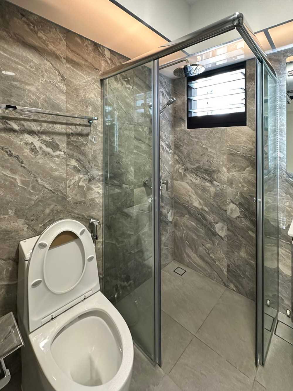 Scandinavian Bathroom with Shower Screen and Window Grille