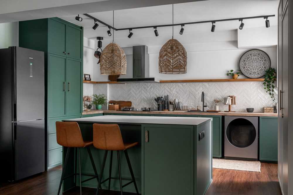 Scandinavian Kitchen with Countertop and Kitchen Island