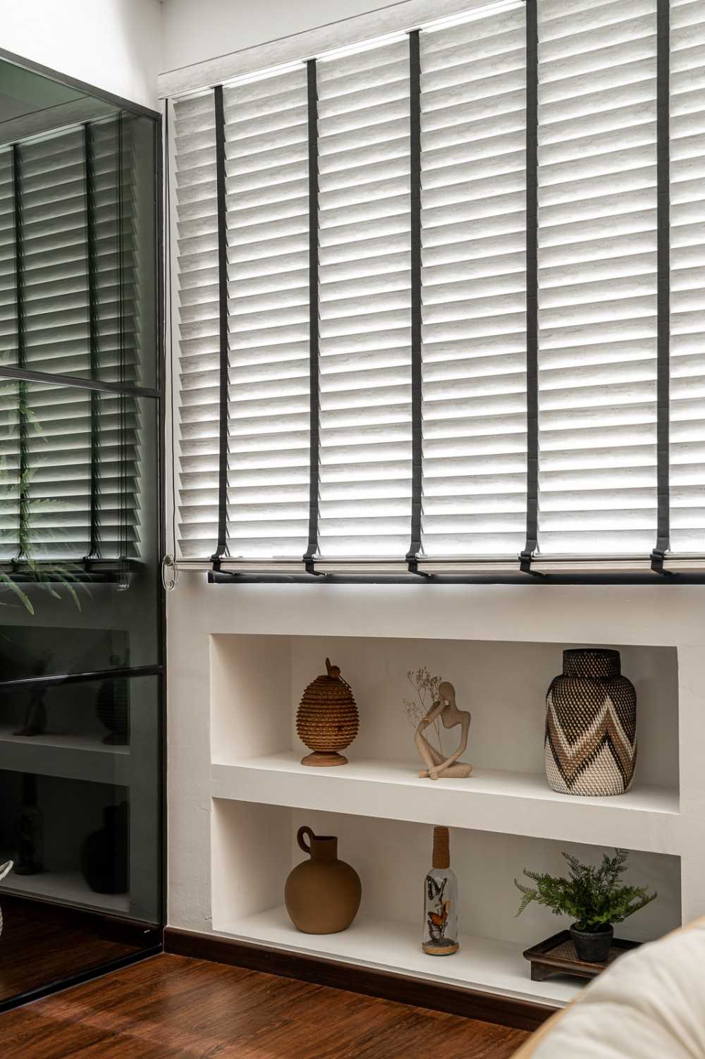 Scandinavian Entryway with Open Storage and Shoe Cabinets