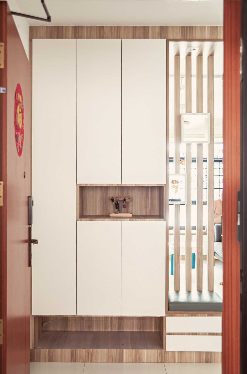 Scandinavian Entryway with Seating Bench and Shoe Rack