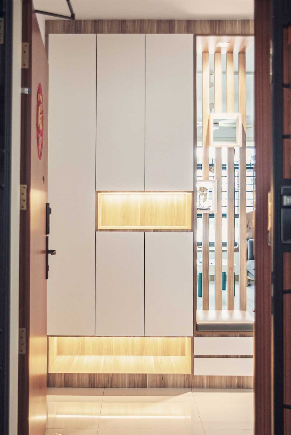 Scandinavian Entryway with Seating Bench and Shoe Rack
