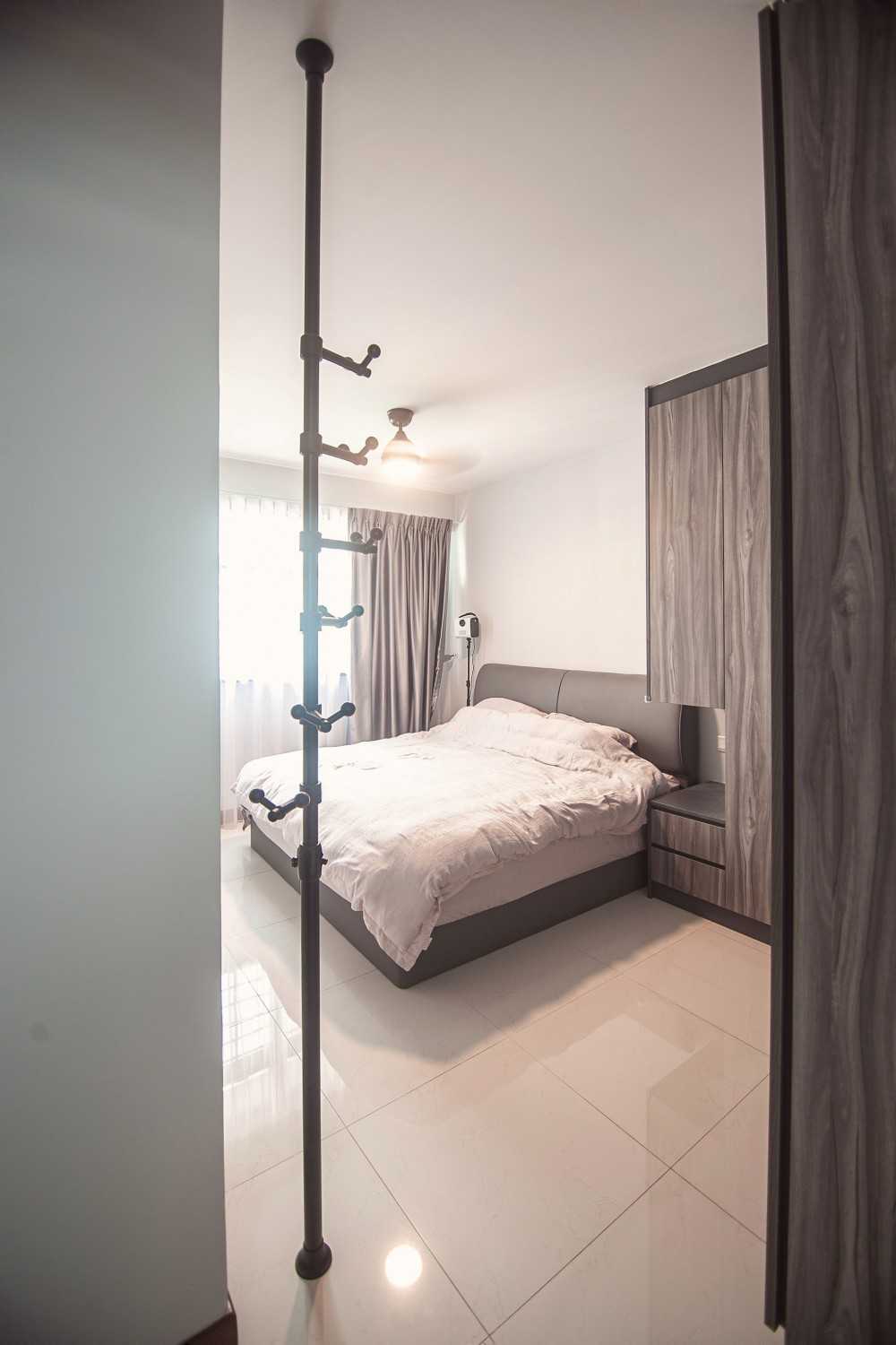 Scandinavian Bedroom with Homogeneous Tiles and Wardrobe