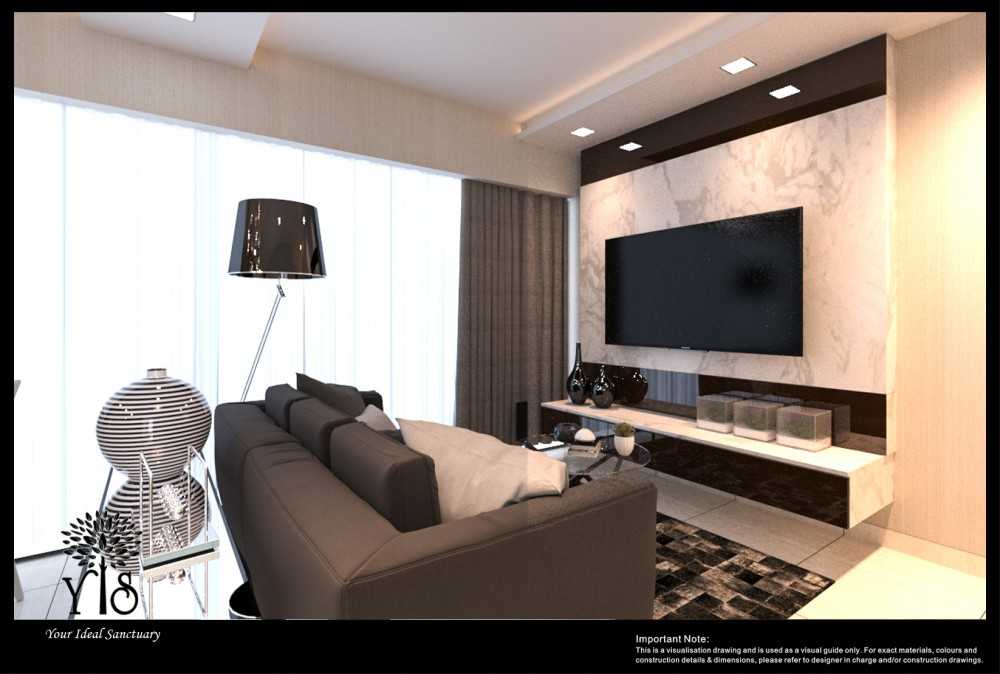 Modern Living Room with Homogeneous Tiles and TV Console