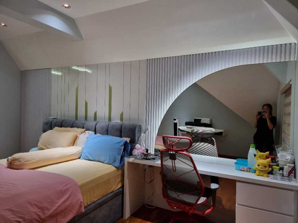 Eclectic Bedroom with Parquet Floor and Wardrobe