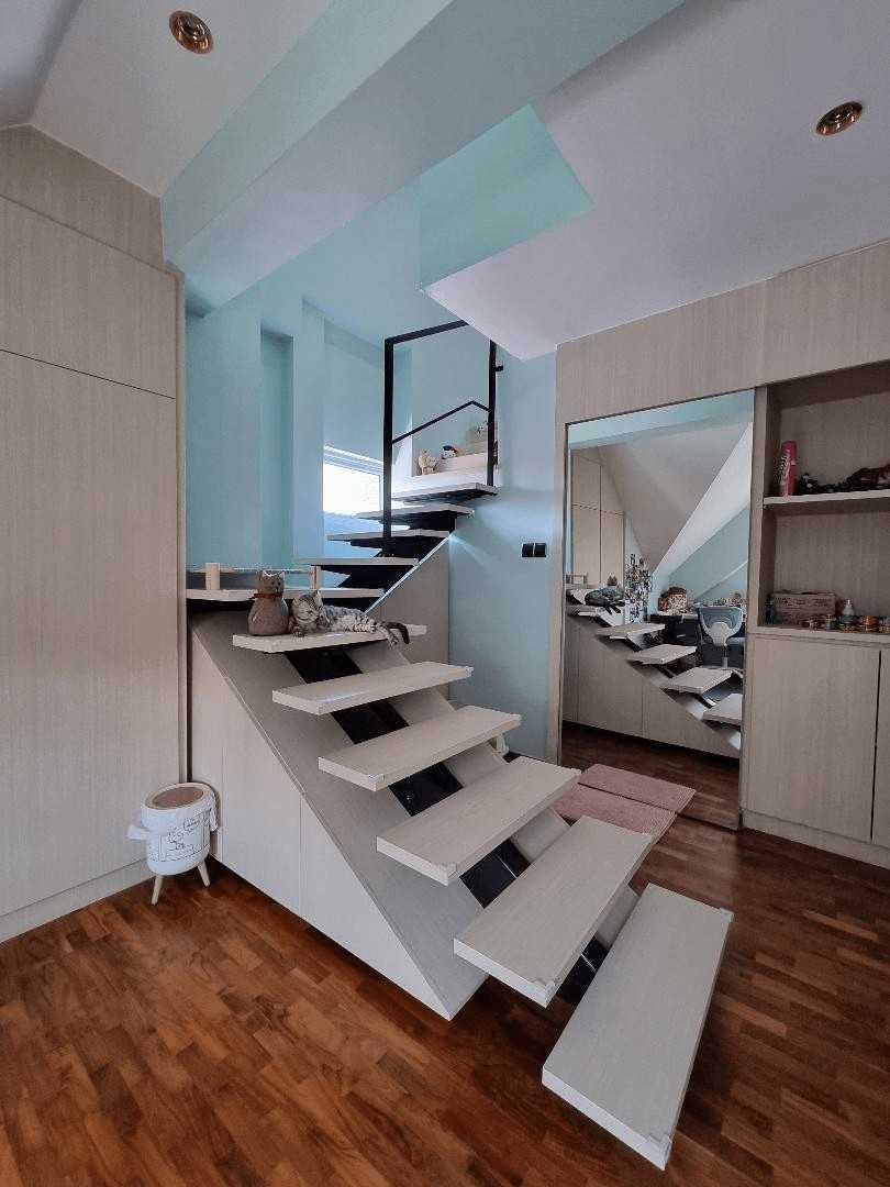 Eclectic Bedroom with Parquet Floor and Wardrobe