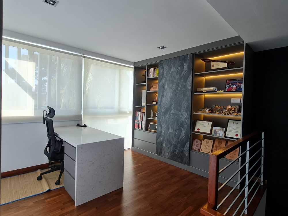 Modern Study with Bookshelf and Cove Lighting