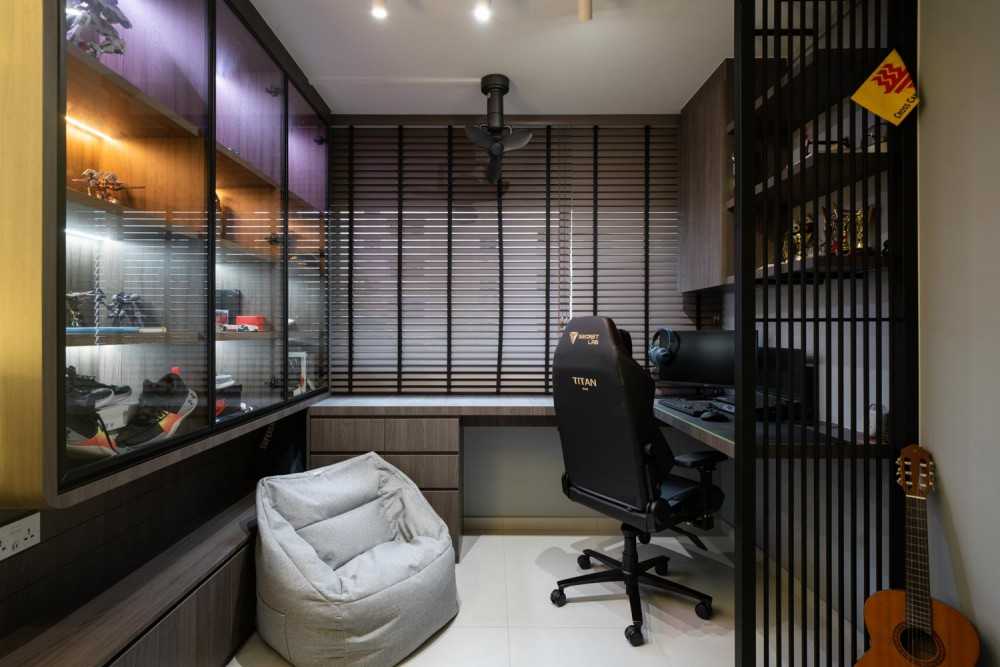 Contemporary Bedroom with Homogeneous Tiles and Built-in Bed