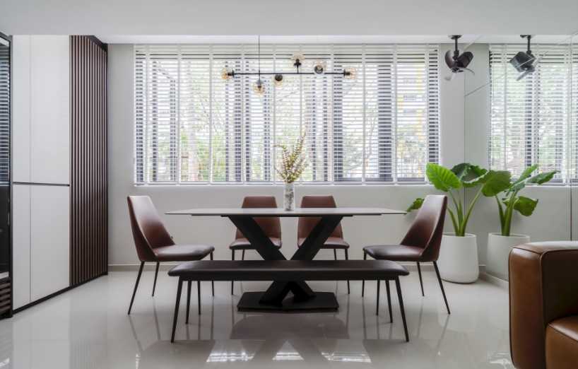 Contemporary Dining Room with Drop Light and Dining Table