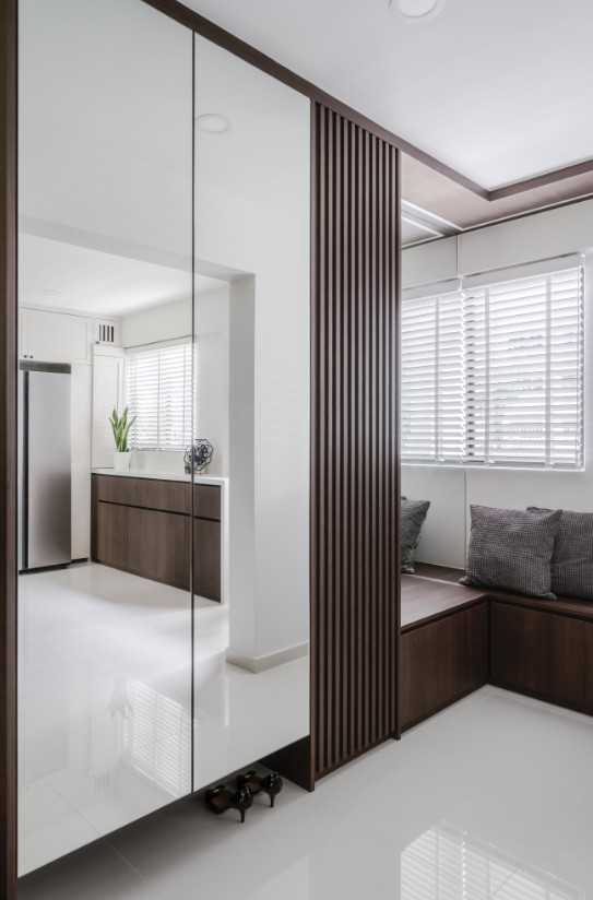 Contemporary Entryway with Mirror and Seating Bench