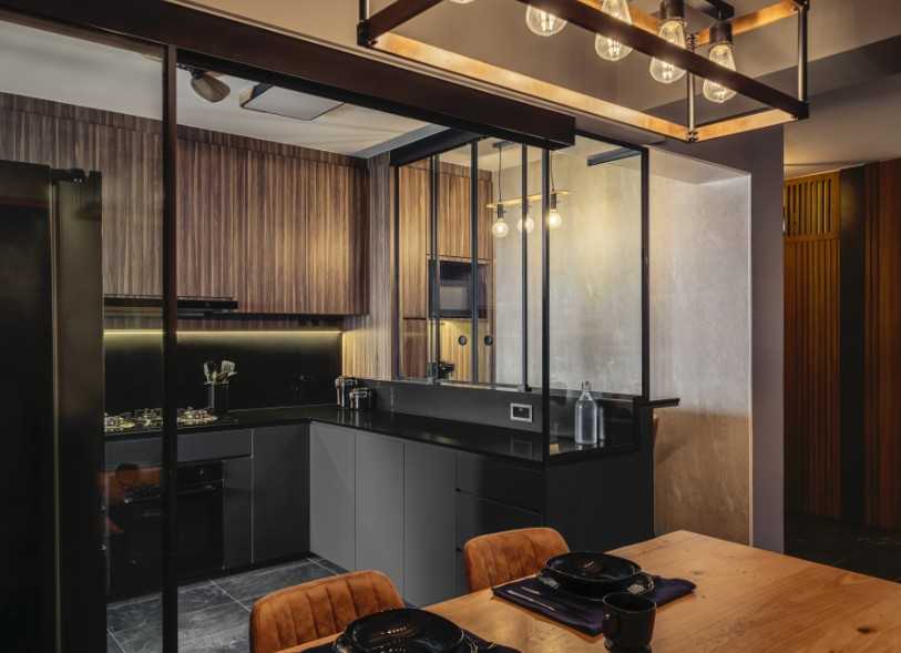 Industrial Kitchen with Countertop and Homogeneous Tiles