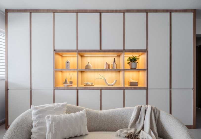 Modern Living Room with Homogeneous Tiles and Cove Lighting